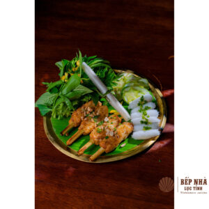 Chạo tôm nướng mía cuốn bánh hỏi